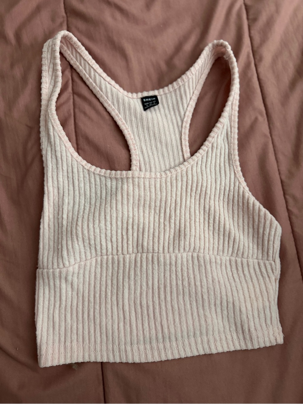 SHEIN Light Pink Ribbed Racerback Crop Tank